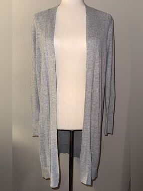 LOFT Light Gray Open-Front Ribbed Cardigan